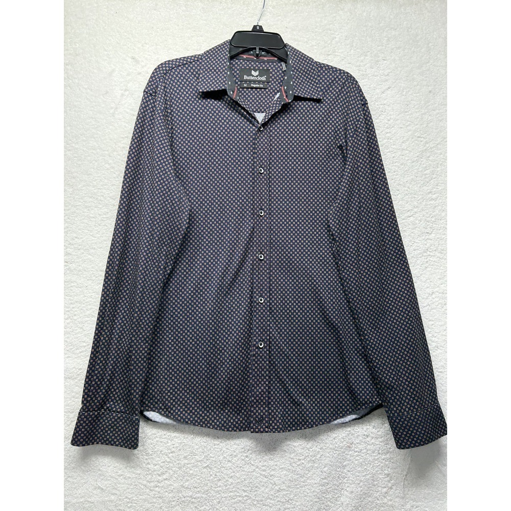 Buttercloth Mens Size M Regular Fit Black Icy Cotton Button Up Shirt (M1)
